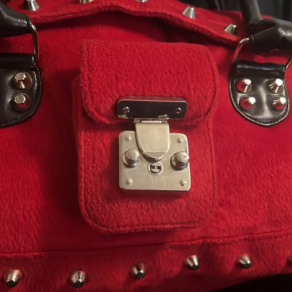 Vintage Lux de Ville Red velvet like Studded Weekender - Picture 5 of 17